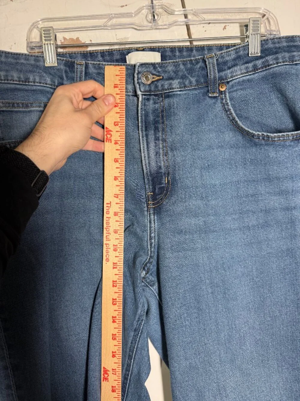 H&M Wide Leg Jeans High Rise Size 16 Fray Hem Cotton Stretchy Blue Baggy Loose - Picture 4 of 9